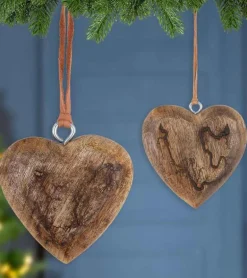 Hjerteophæng i mangotræ, 11 cm