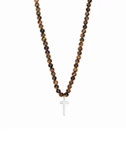 Kors Halskæde med tigers eye perler
