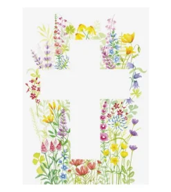 Kort m. kors og blomster m. kuvert, A6 Dobbeltkort