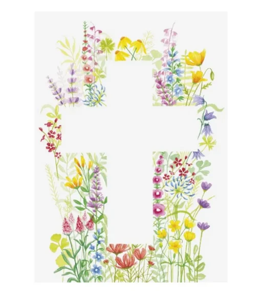 Kort m. kors og blomster m. kuvert, A6 Dobbeltkort