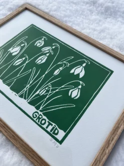 Linoleumstryk: Grotid, A4 Plakat, Grøn