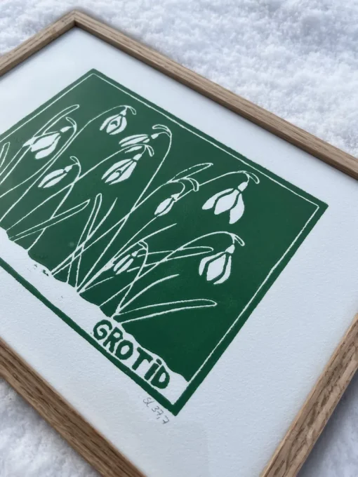 Linoleumstryk: Grotid, A4 Plakat, Grøn