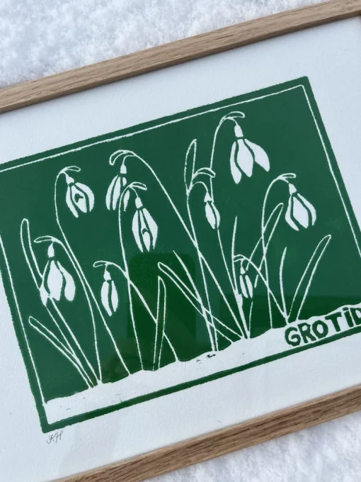Linoleumstryk: Grotid, A4 Plakat, Grøn