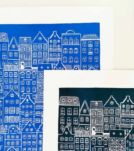 Linoleumstryk: I min faders hus er der mange boliger, A3 Plakat, Blå