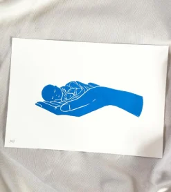 Linoleumstryk: Lille Guds barn, A4 Plakat, Blå