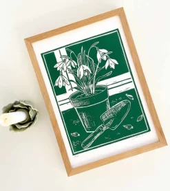 Linoleumstryk: Spiretid, A4 Plakat, Mørkgrøn