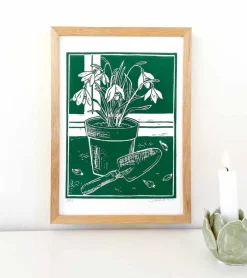 Linoleumstryk: Spiretid, A4 Plakat, Mørkgrøn