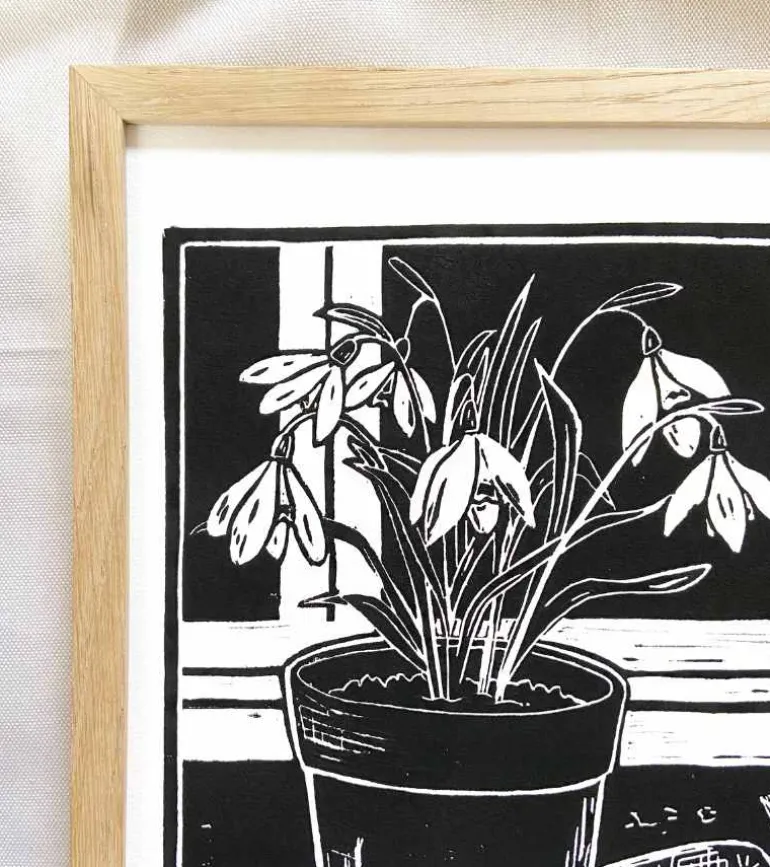 Linoleumstryk: Spiretid, A4 Plakat, Sort