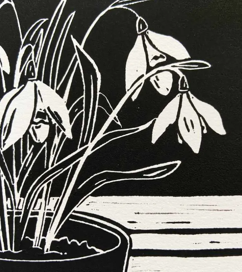 Linoleumstryk: Spiretid, A4 Plakat, Sort