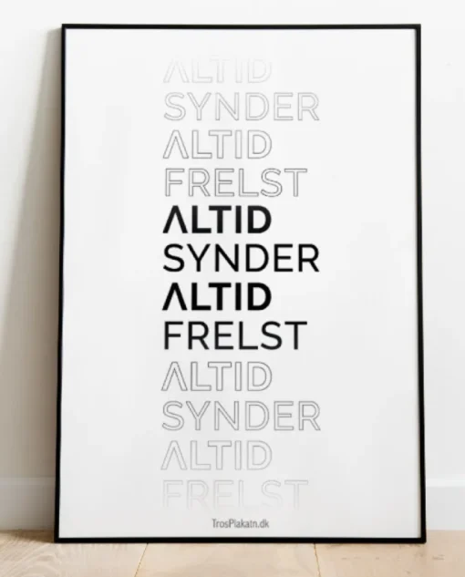 PLAKAT: Altid synder, altid frelst -Hvid, A4