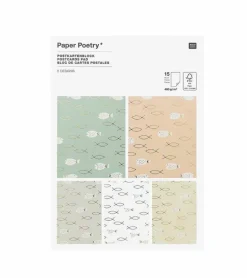 Postkort-hæfte ICHTHYS fisk, 3×5 farver