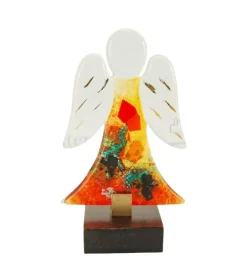 Rød glasengel på fod