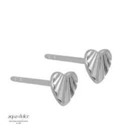 Ørestikker med rillede hjerter – sølv, mini