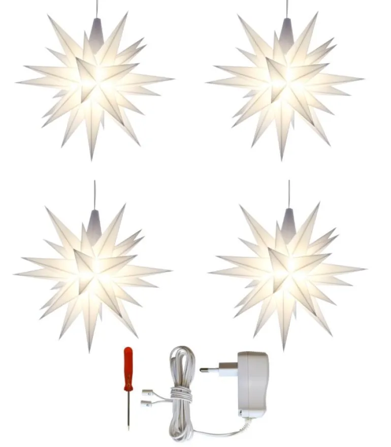 Sæt a 4 Herrnhuter Stjerner, Hvid, 13 cm LED, incl. adapter