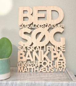 Træskilt, Bibelvers: Bed og Søg, Eg