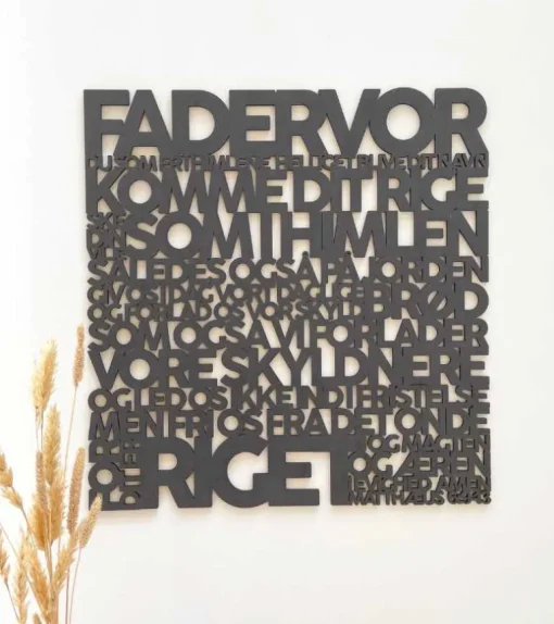 Træskilt, Bibelvers, Fadervor, Sort MDF, Stor